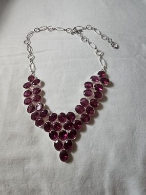 Silver-Set Pink Crystal Statement Necklace